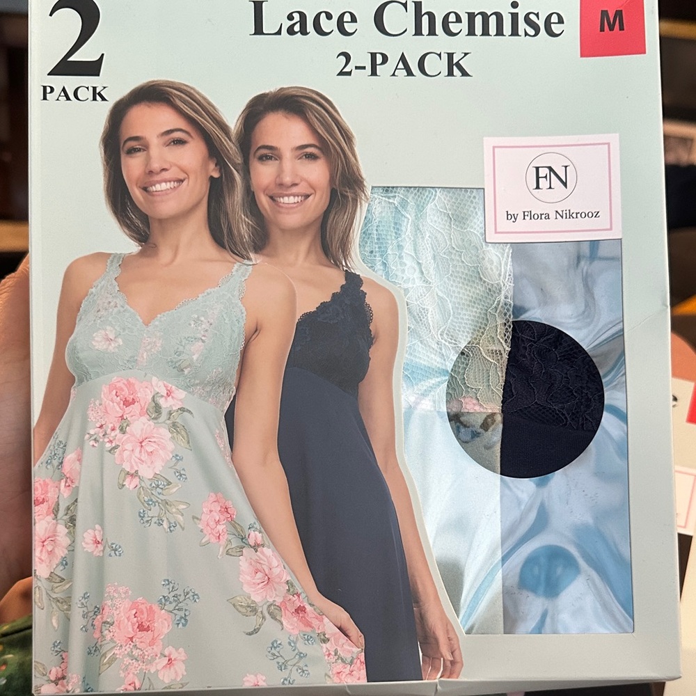 Flora Nikrooz Lace Chemise 2-Pack - Floral and Navy